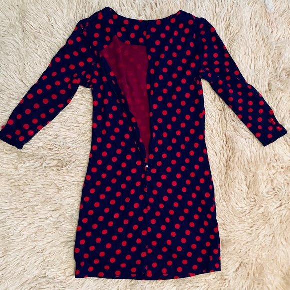 1960s vintage Dollybird-style Navy Long Sleeved Dress with Red Polkadots - Picture 3 of 6